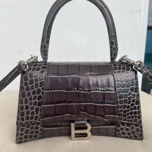 SOLD!! BALENCIAGA HOUR SMALL CROC-EMBOSSED TOP HANDLE BAG